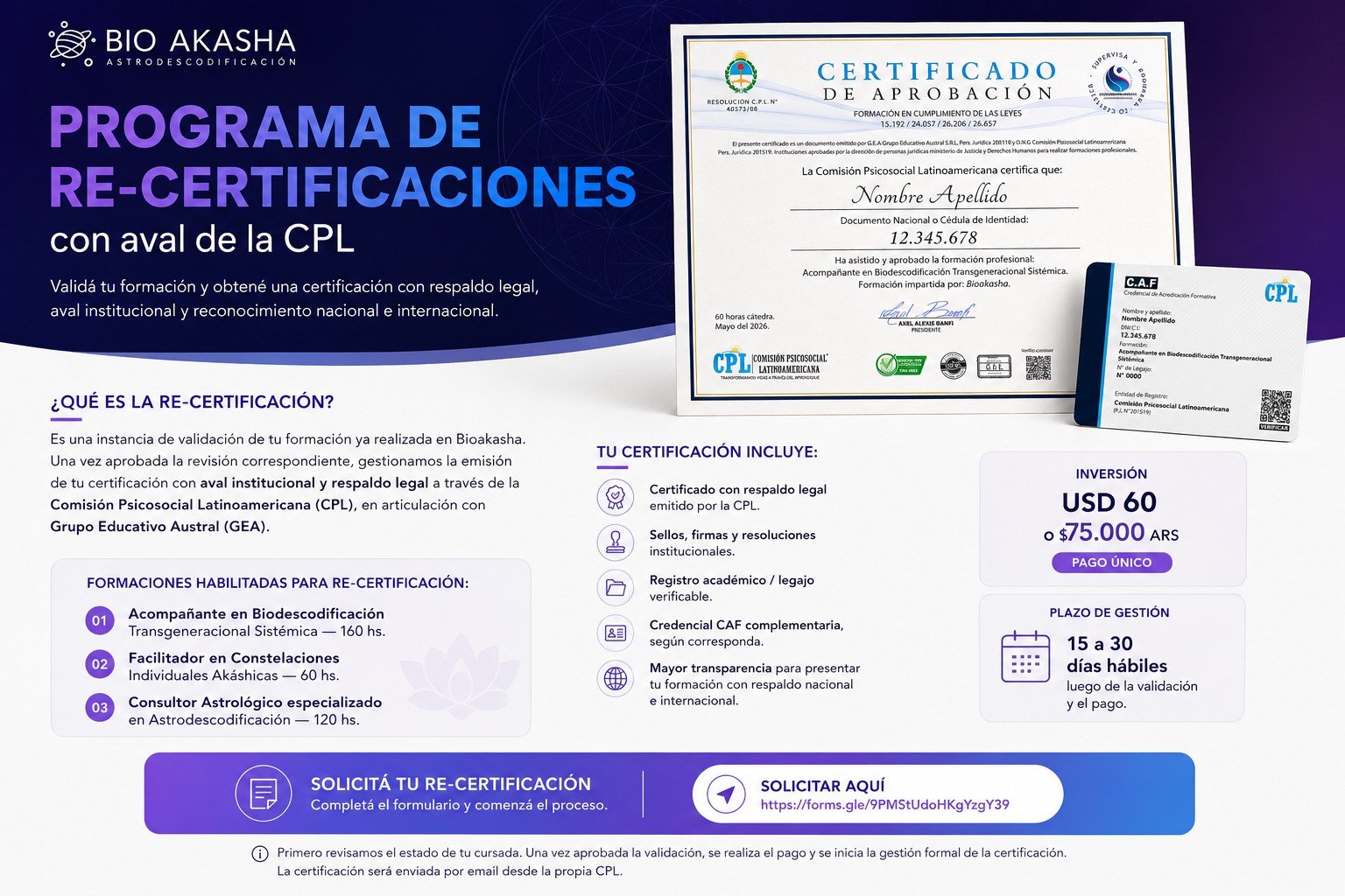 Programa de Re-Certificaciones con aval de la CPL