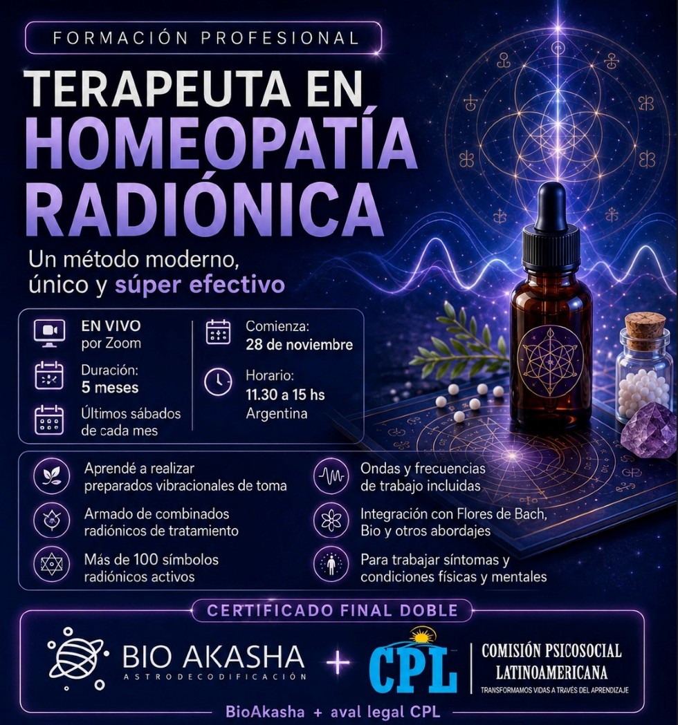 Comienza en Noviembre: 👨🏼‍🎓Especializacion en Homeopatía Radionica